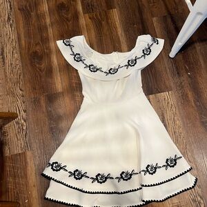 Francesca's Collections White Dress with Black Floral Trim